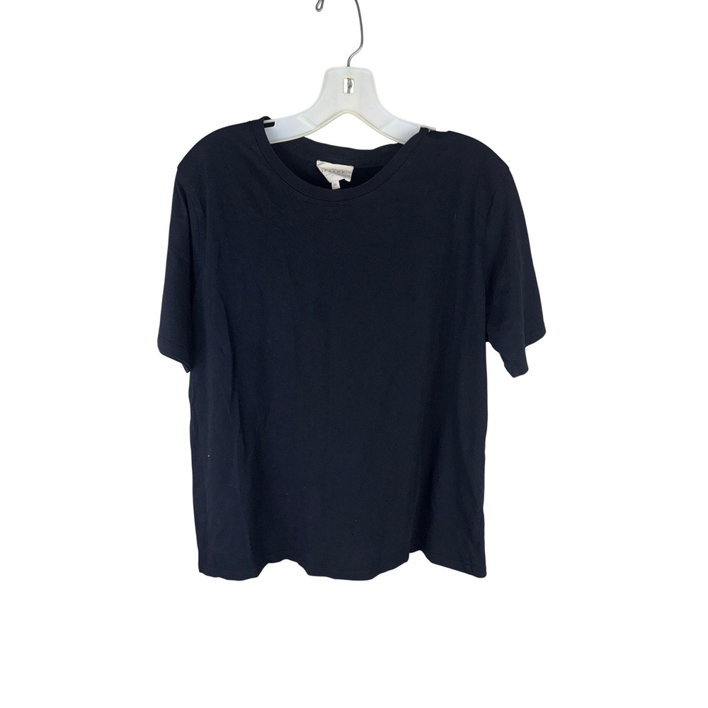 Sezane Conrad T-Shirt Black Organic Cotton Crew Neck Short Sleeve XL Minimalist